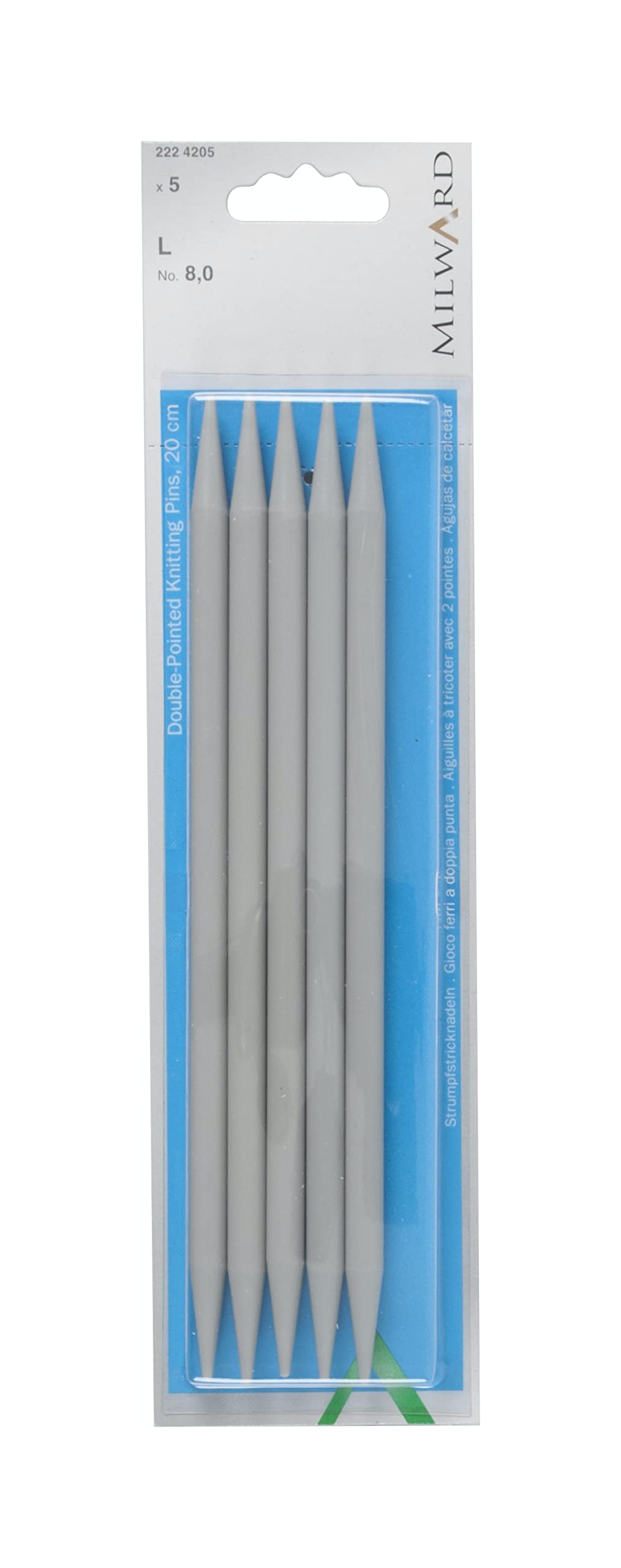 Milward Double Point Knitting Needles, Set of Five, 20cm, No8.0