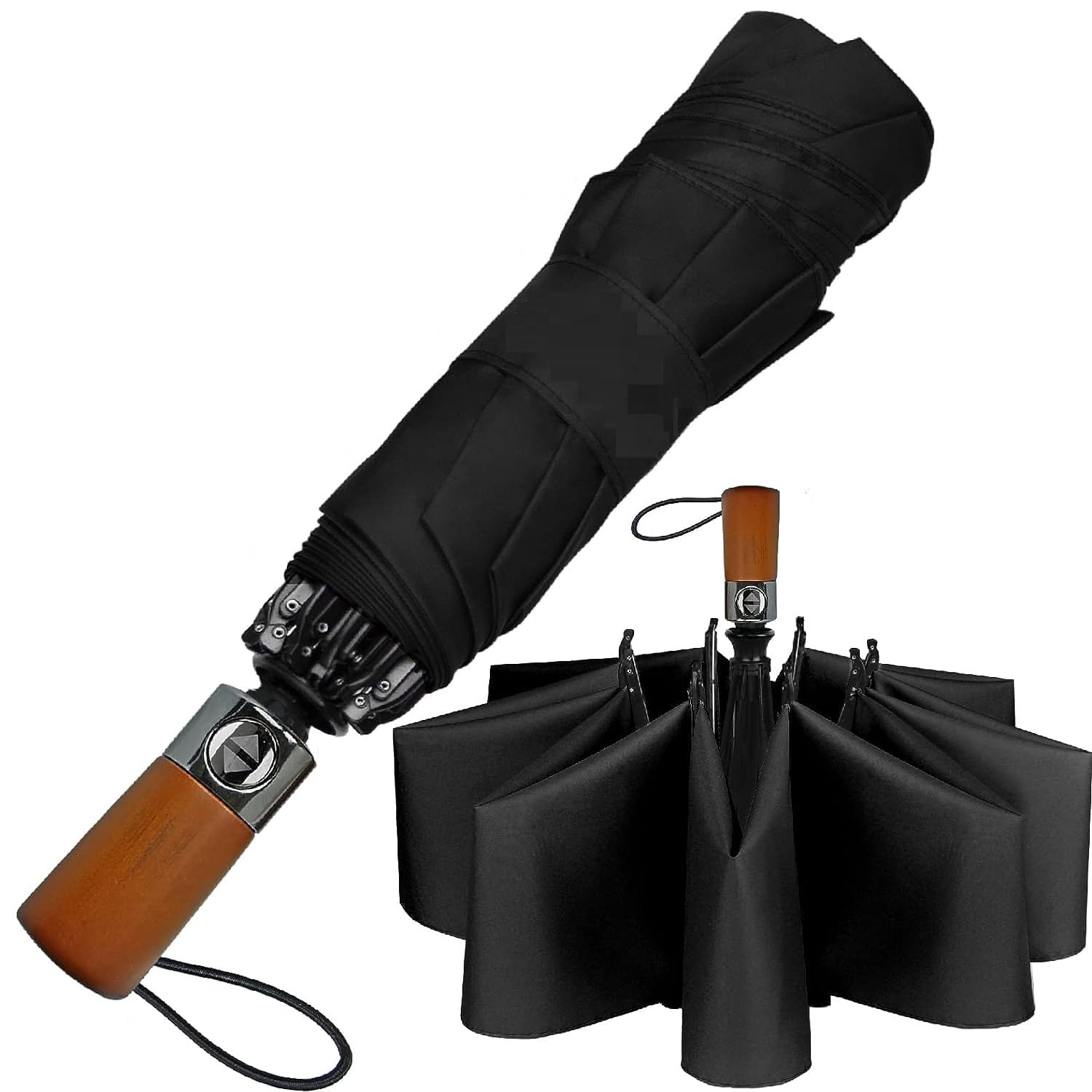 DROZIP Windproof UV-Blocker Travel Umbrella - Compact Folding One Button Auto Open/Close - Waterproof/Sunscreen/Windproof Protect - Black - Adult Size - Rain Use