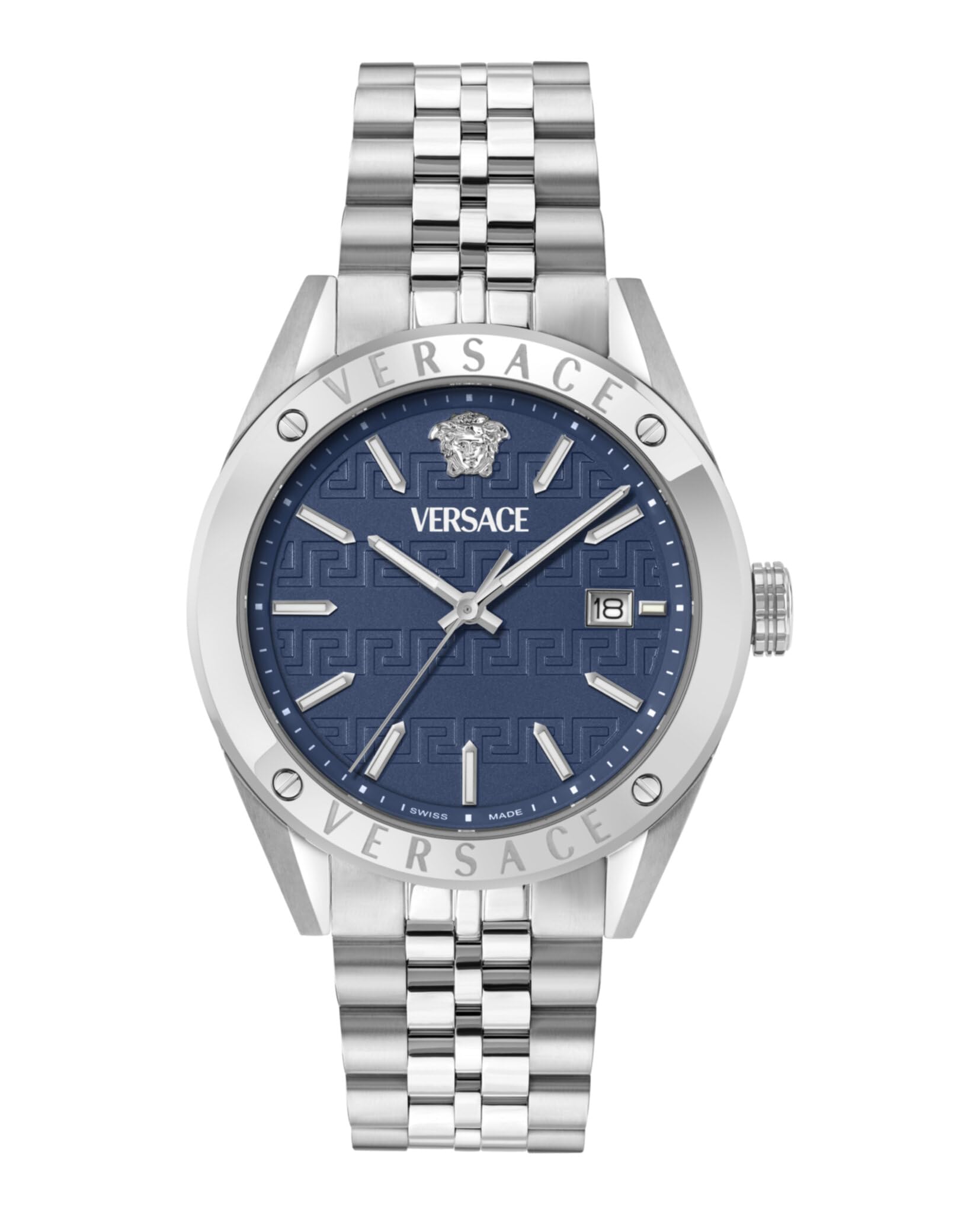 Athletic Collection Luxury Mens Watch Timepieces with a Silver Bracelet Featuring a Stainless Steel Case and a Blue Dial