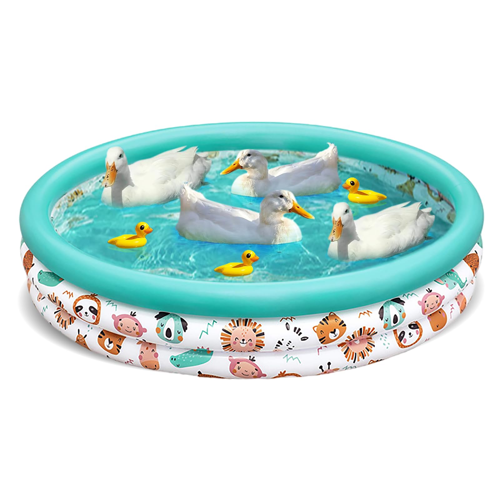 3 Rings Pet Ducks Pool, 48X12 Inch Duck Swimming Pond, Inflatable Ducklings Pool