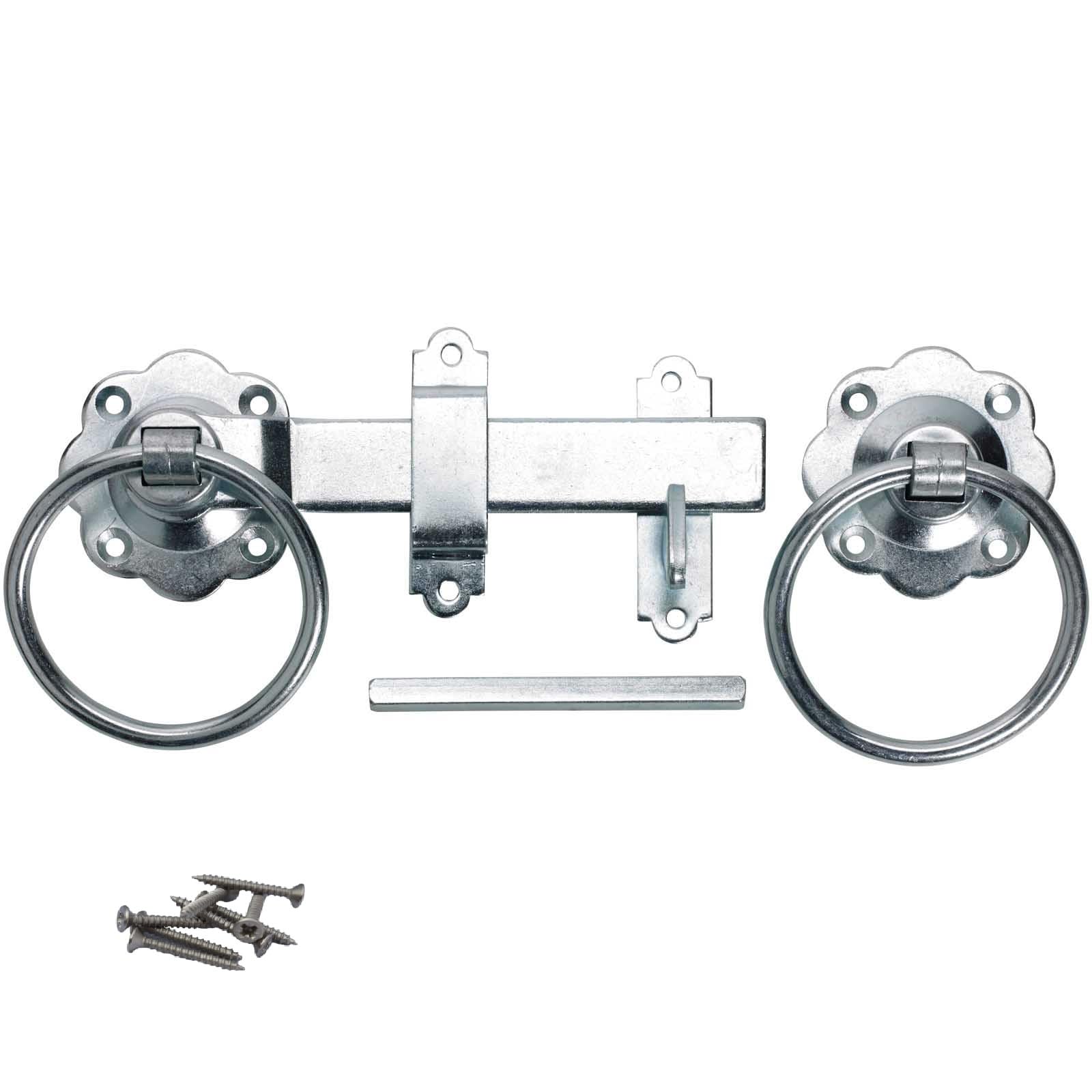 Epsom Door Handle 6 Inch Ring Gate Latch Heavy Duty 4mm Steel with 70mm Rose Zinc Plated BZP Finish Traditional Gate Latch for Wooden Gates Garden Fences and Sheds