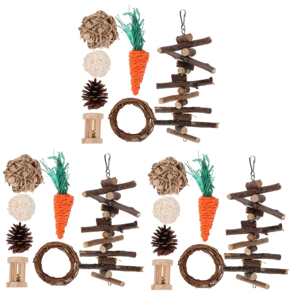Supvox 3stücke Hamster Spielzeug Set Molar Rattan-bälle -Sticks Karotten-kauartikel Für Kleintiere Für Hamster Ratten Und Mäuse Sicheres Natürliches Material Teilig