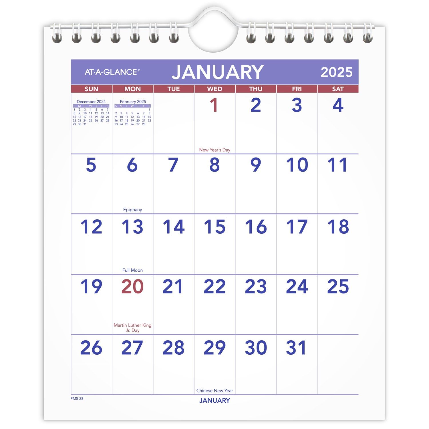 AT-A-GLANCE 2025 Wall Calendar, 6-1/2" x 7-1/2", Mini, Unruled Blocks (PM52825)