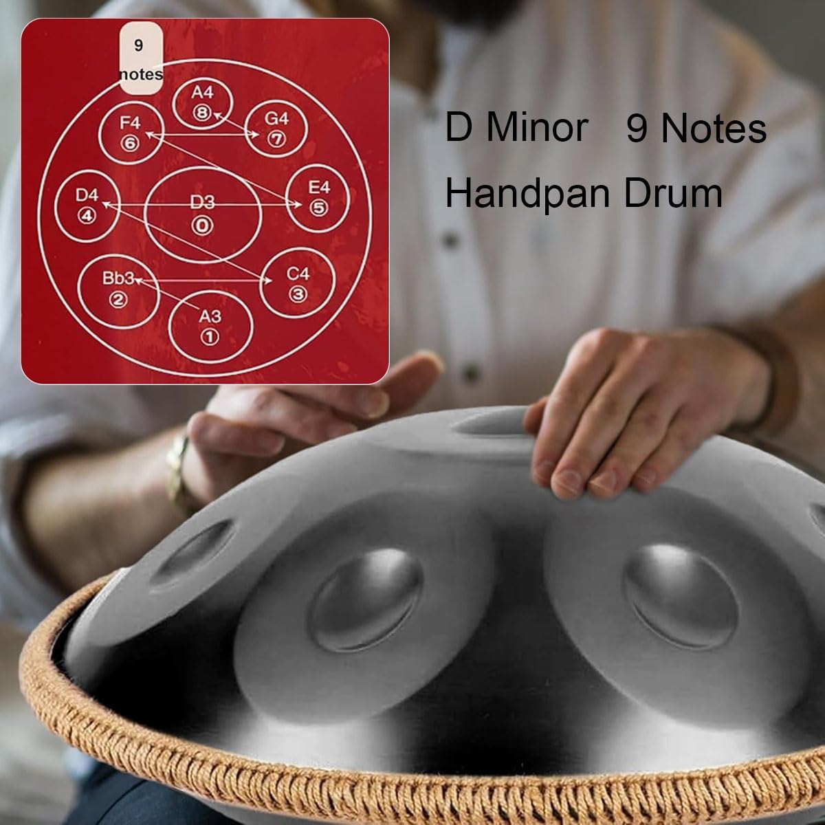 Handpan para Adultos 56cm Handpan de Acero 440Hz 9/10/12 Notas Handpan Drum de acero para Principiantes en Sanación con Funda Baquetas y Soporte Incluidos(Azul,12 Notes)