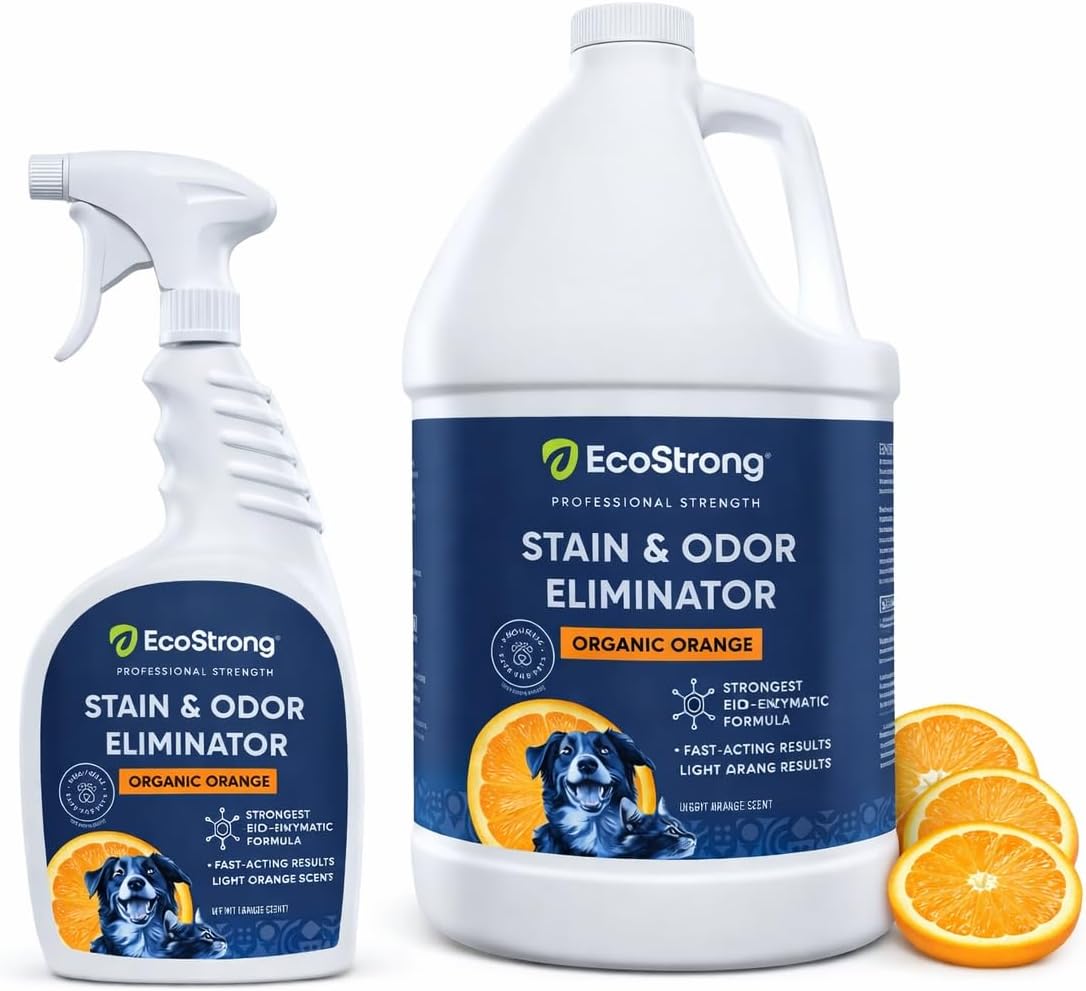 Eco Strong Orange Odor Eliminator Pet Stain and Odor Remover – Enzyme Cleaner for Cat Urine, Urine Destroyer for Dogs, Pet Odor Eliminator [Citrus Scent] – 160oz Bundle