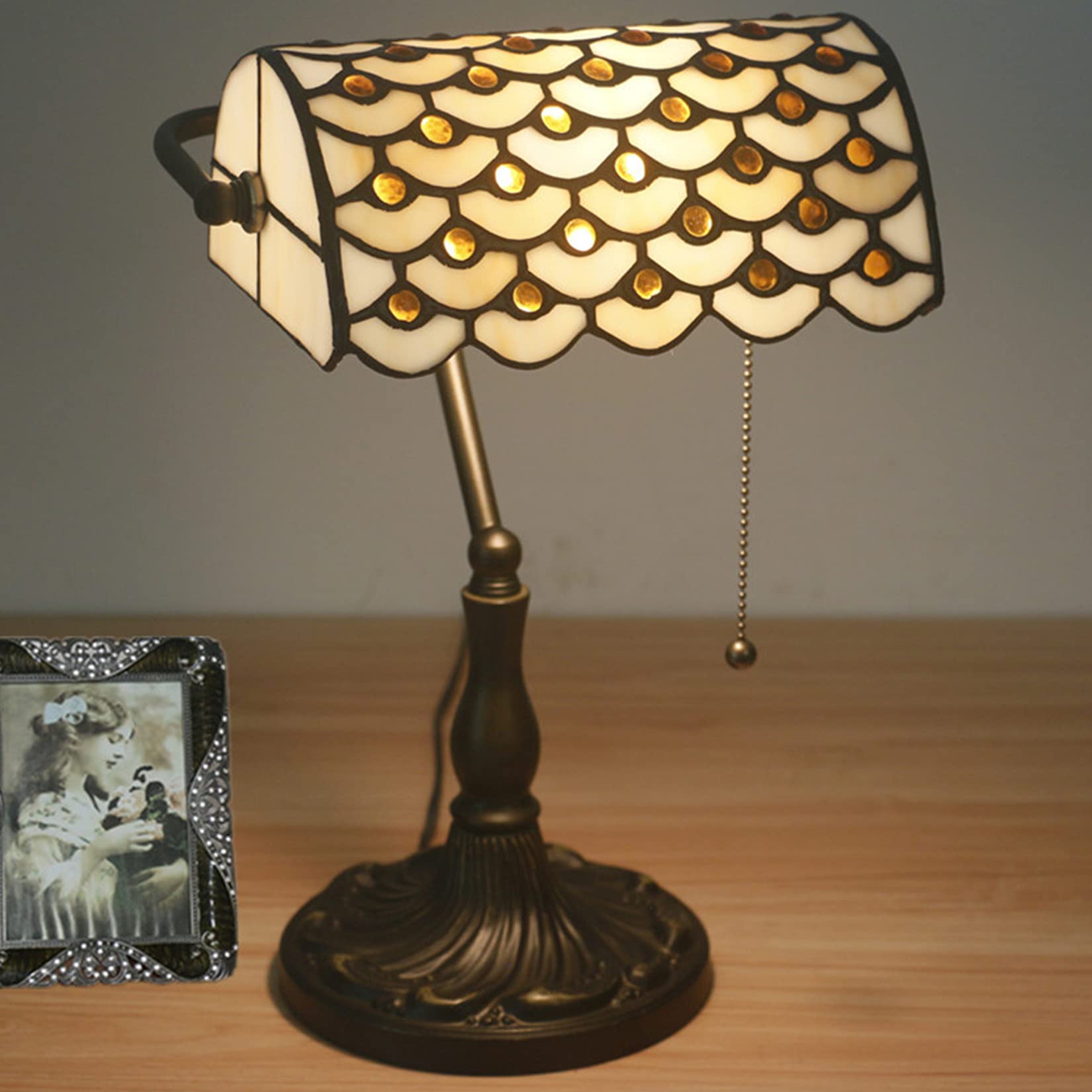 Lampada da banchiere Vintage Lampada da Tavolo in Stile Tiffany Lampada da scrivania per Pianoforte Lampada da Comodino con Base in Lega Anticata Lampada da Notte per Camera da Letto Paralume in vetr