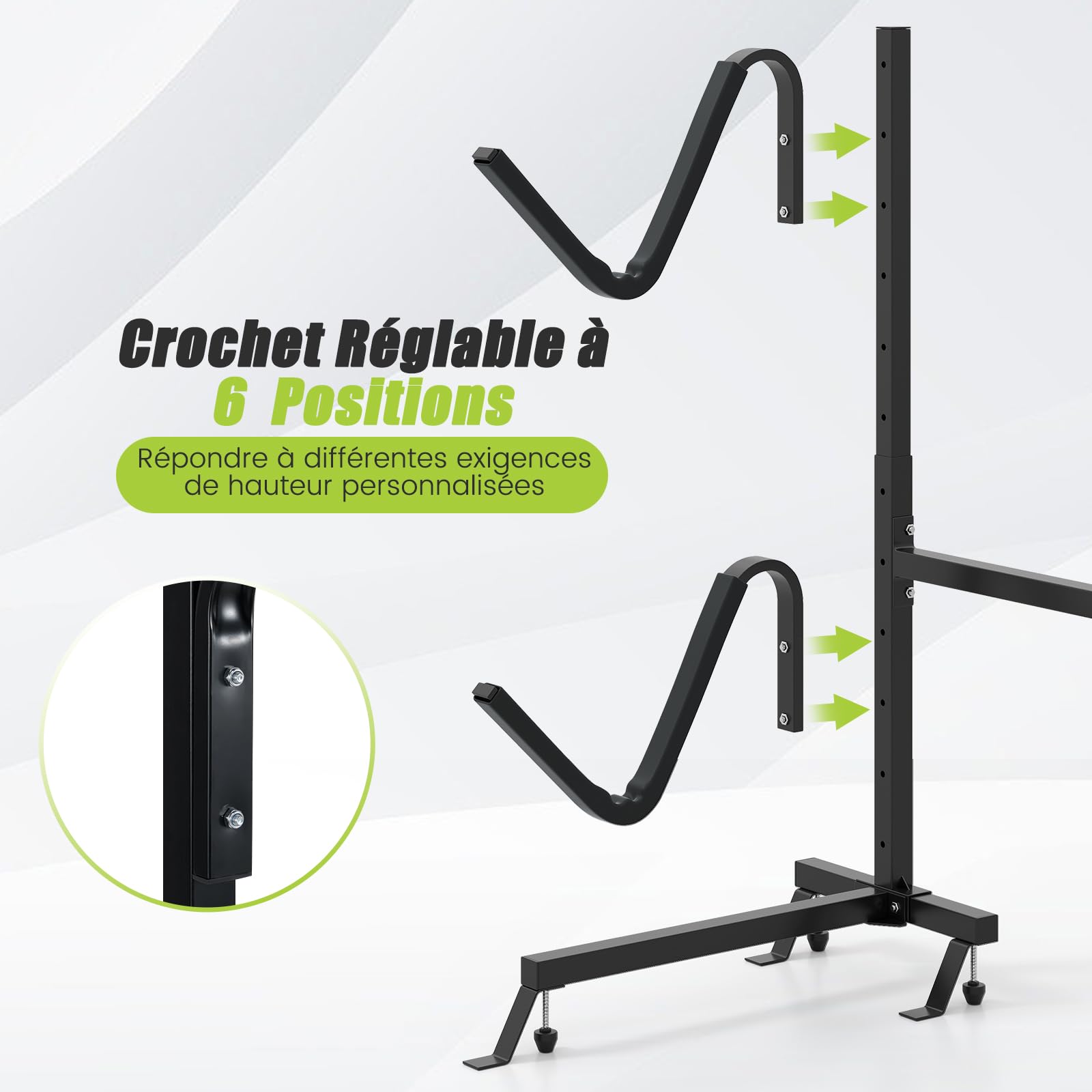COSTWAY Support pour Kayak Autoportant 2 Couches Hauteur Réglable à 6 Niveaux, pour Canoës Planches à Pagaie et Bateaux avec Couvercles Rembourrés, Capacité 90 kg, pour Intérieur Extérieur, Noir