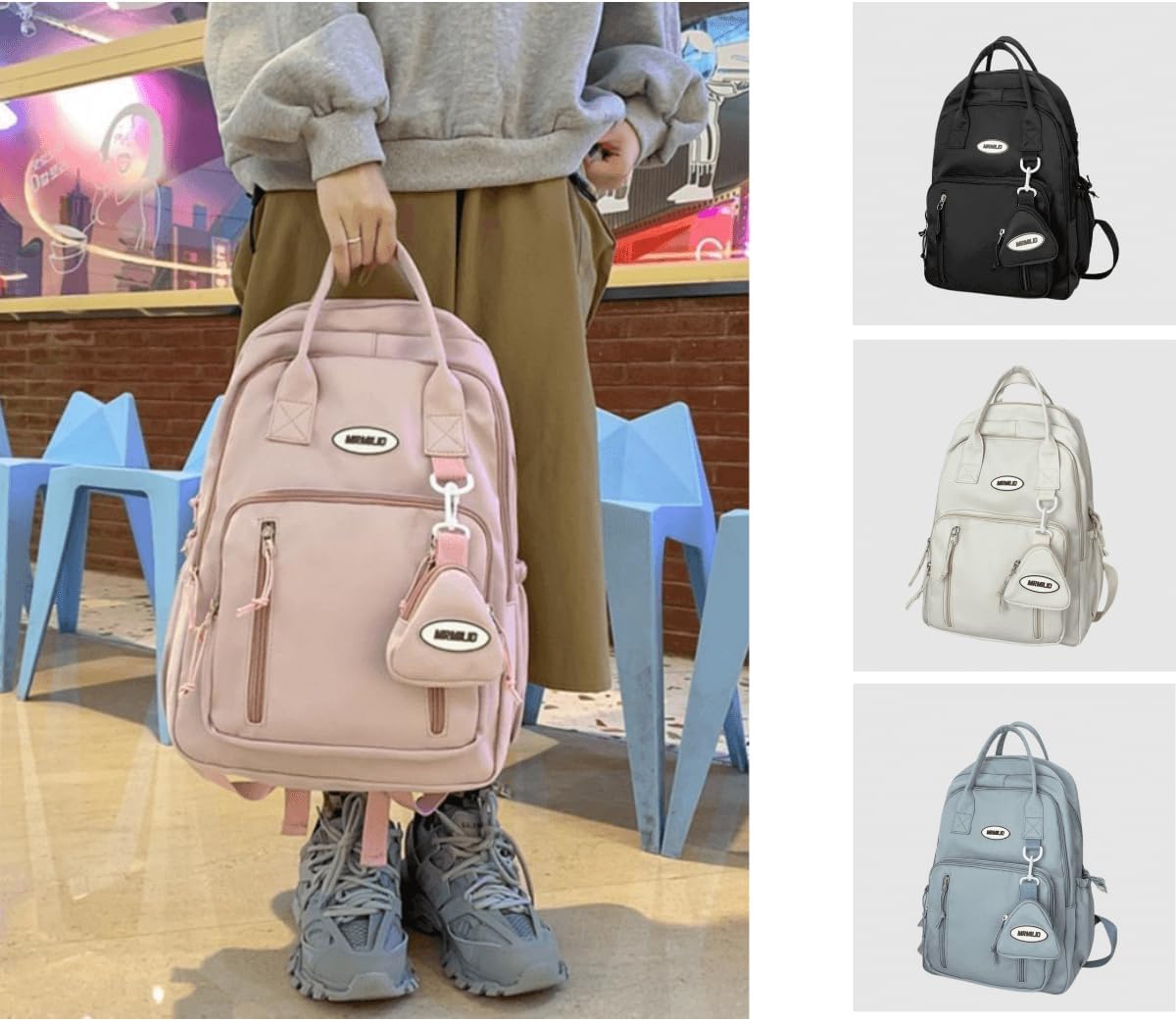 Kawaii Backpack with Cute Accessories Casual Travel Daypacks Durable Large Bookbags Lightweight Laptop Bag (Pink)