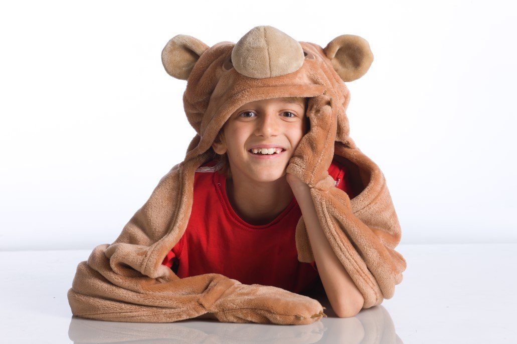 Kanguru Throw Fleece Blanket Cape in Soft and Warm Microfibre, with legs, Handle, Hood and Ears Bear 100 x 130 cm - Image 4