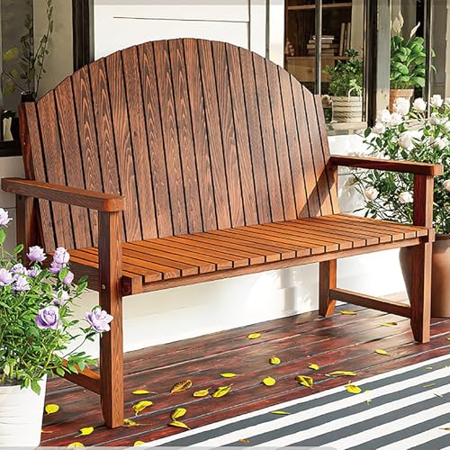 Banc de jardin en bois marron de 120 cm avec dossier et accoudoirs pour extérieur