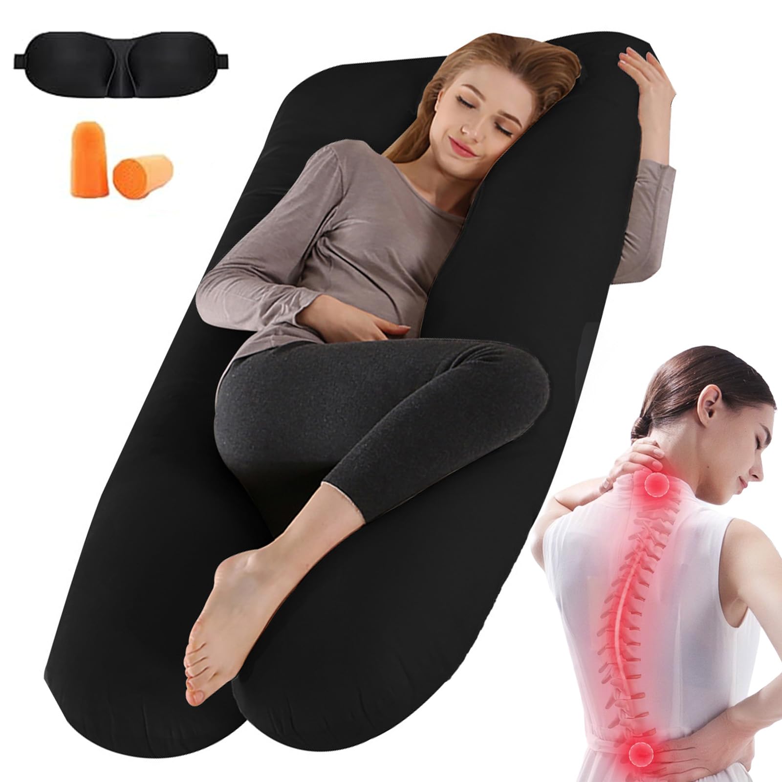Pillow Daddy Schlafkissen,Schwangerschaftskissen,OrthopäDisches SeitenschläFerkissen，SeitenschläFerkissen U FormfüR Frauen Und SeitenschläFer (Schwarz)