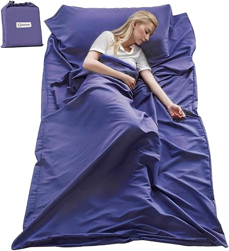 KOMUSMO - Forro para saco de dormir con cremallera, saco de dormir ligero de viaje, portátil, compacto, para campamento, longitud completa y 4