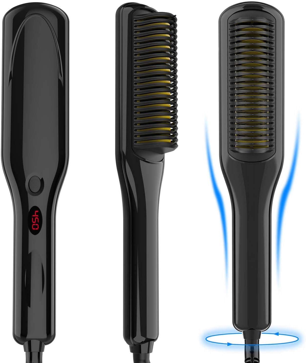 Hair Straightener, Ionic Hair Straightening Brush for Women, 3 Temp Settings Heated Digital LCD Display Straightener for Men, Fast Heating and Anti-Scald, Portable for Home & Travel