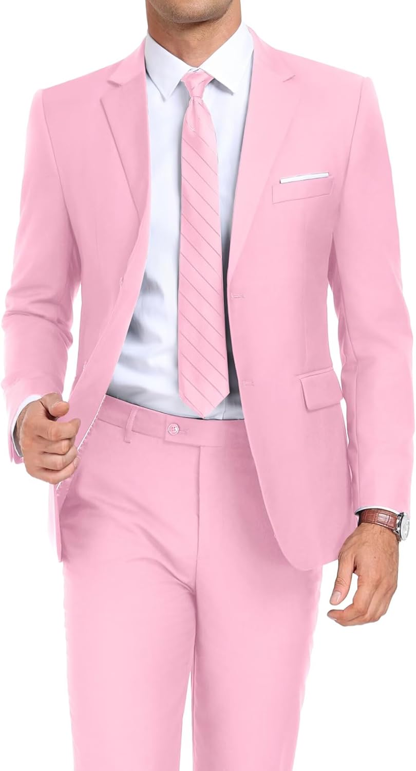 Mens 2 Piece Suit Set Slim Fit 2 Button Dress SuitsTuxedo Set Wedding Blazer Jacket Pants Tie Business Party Prom Suit