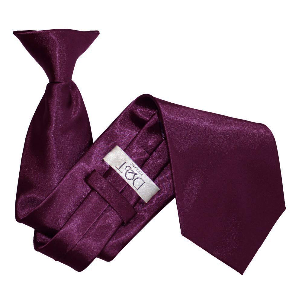 DQT Mens Plain Satin Clip-On Tie - Pre-Tied Necktie for Wedding, Business, Uniform, Security & Formal - Plum