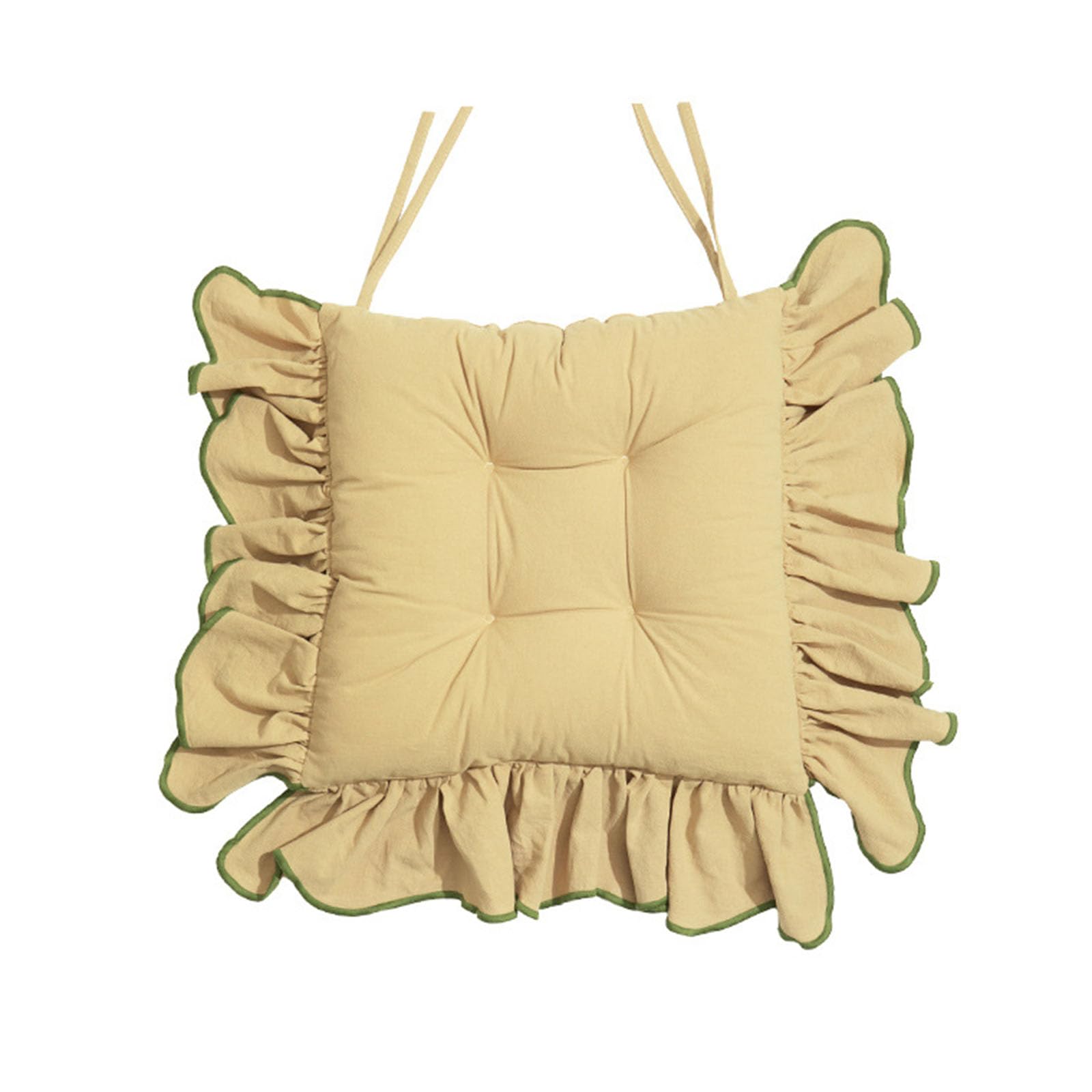 Huierxun Cotton Ruffles Chair Cushion for Dining & Kitchen Chairs - Soft Comfortable Seat Pads with Ties (Khaki,16"x16")