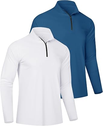 2 Pack Mens Quarter Zip Long Sleeve Sun Rash Guard Shirts