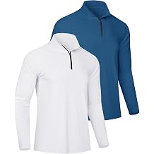 2 Pack Mens 1/4 Zip Long Sleeve Sun Shirts, UPF 50+ UV Protection Quick Dry Rash Guard for Golf Fishing