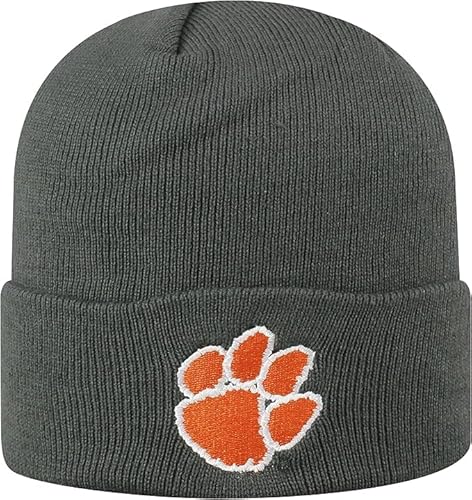 Pro Sport Brand Collegiate Cuffed Knit Beanie Hats, Cuffed Knit Winter Beanies Available (Cuffed Knit Beanie, Clemson Charcoal)