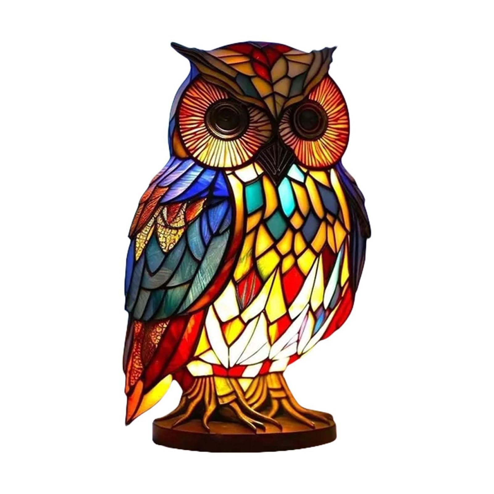 Mnaocz Animal Table Lamp Series, Animal Stained Table Lamp, Resin Wolf Horse Elephant Dragon Dolphin Owl Chicken Bedside Lamp Night Light, Retro Desk Lamp Bedroom and Living Room Decoration(#1)