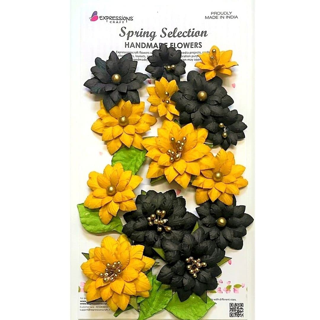 Expressions Craft Handmade Paper Flower Summer Charm Bright Yellow and Black| DIY Craft Paper Flower |Handmade Paper Flowers for Scrapbooking| Mixed Media (Bright Yellow and Black)-image-39