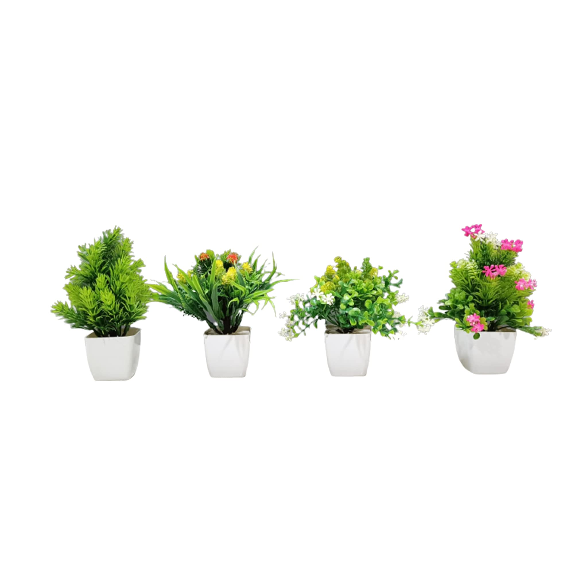 BROZZO Artificial Bonsai Table Top Plant with Pot for Home & Office Decor- (22 cm, Set of 4 Plant, Multicolor)