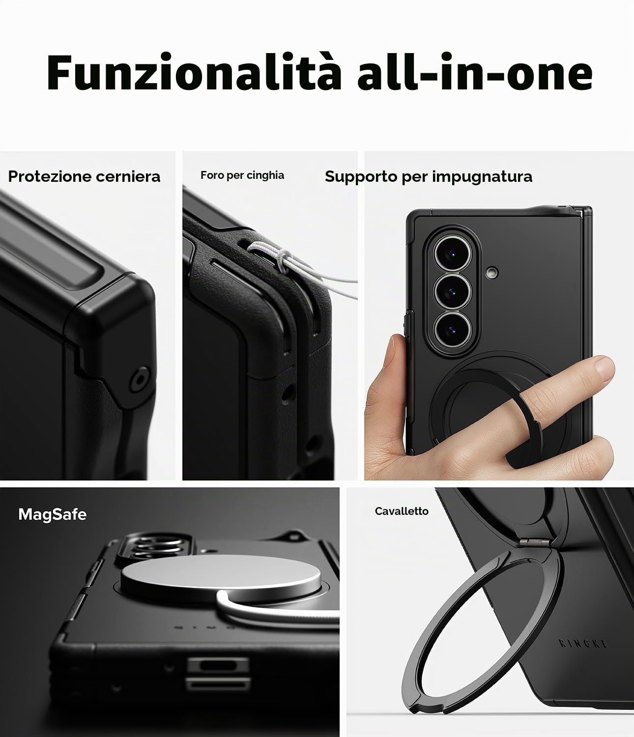 Ringke Alles Pro Compatibile con Cover Samsung Galaxy Z Fold 7, Compatibile con Accessori Magnetici, Custodia per Telefono Robusta e Di Alta Qualità con Supporto Girevole a 360 Gradi - Black