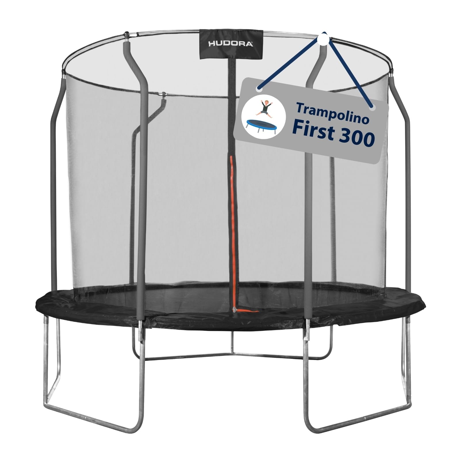 HUDORA Trampolino First 300V - trampolino da esterno con rivestimento dei bordi e rete di sicurezza - trampolino da giardino per bambini e adulti - trampolino di qualità