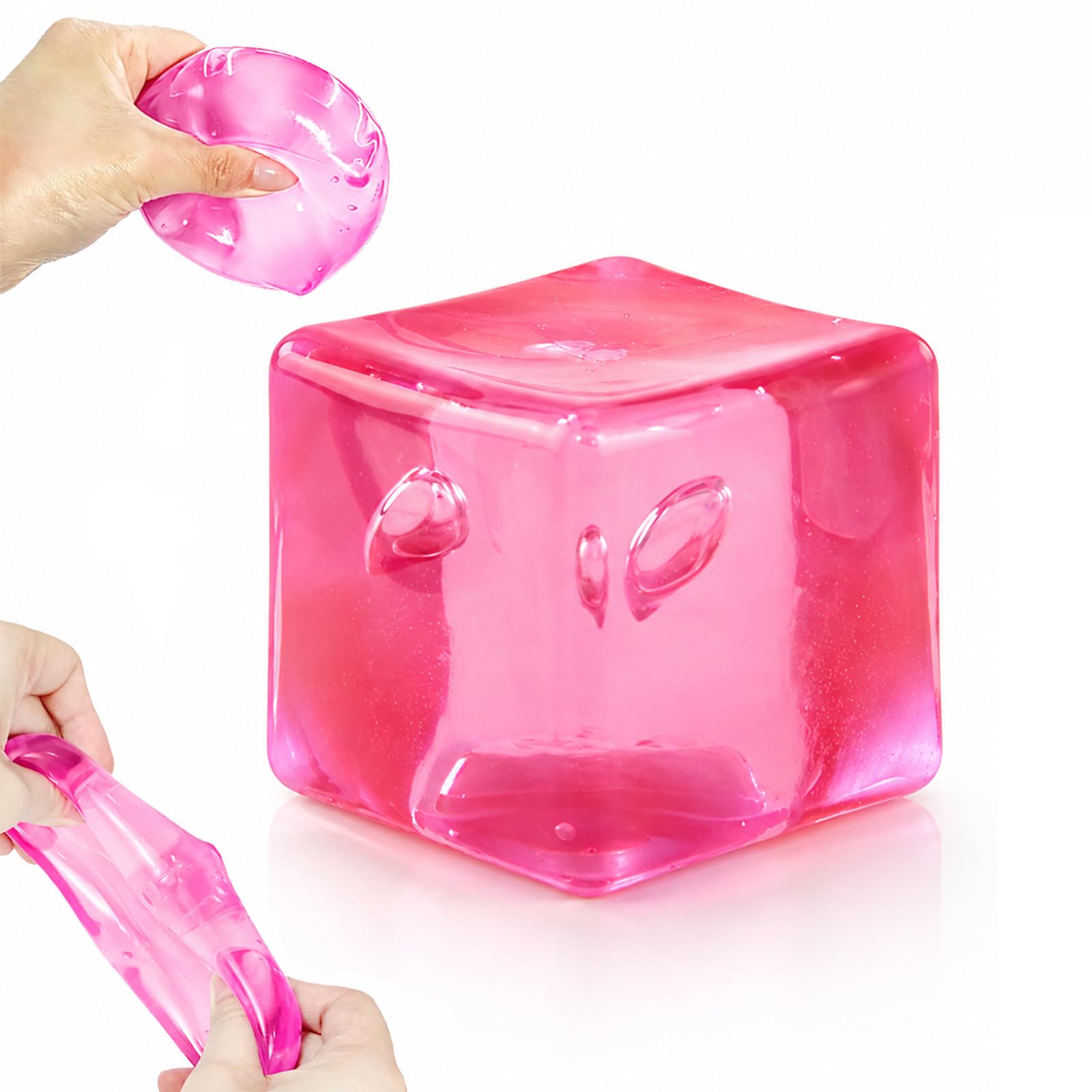 Nice Cube Squishy Stress Ball, Giant Ice Cube Stress Relief Fidget, Squishy Color Doh Cube Squeeze for Adults, Sensory Hand Exercise Stress Balls for Relief (Pink)
