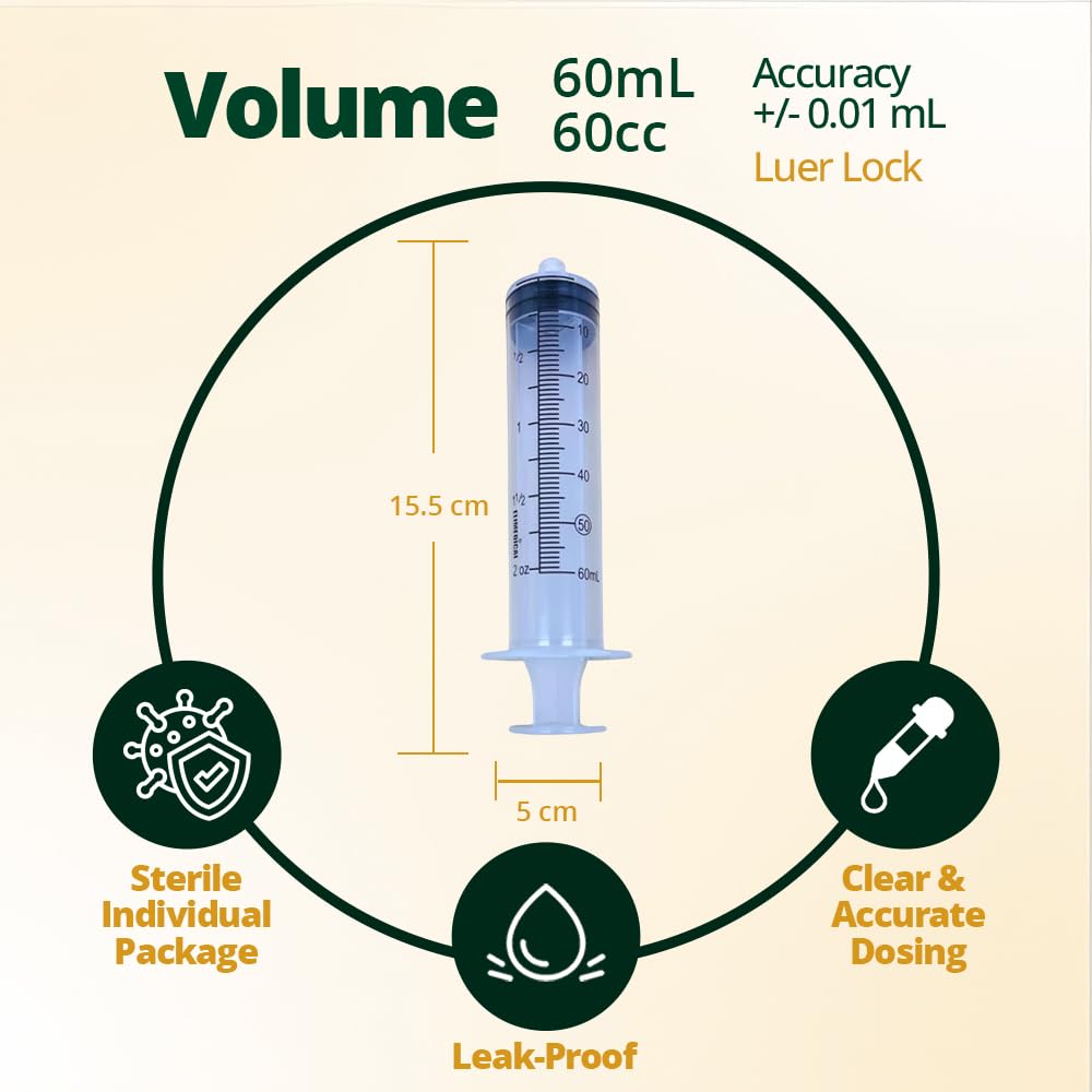 Elimedical Veterinary Disposable Syringe, 60cc Luer Lock, Without Needle, Individually Packaged, 25 per box, 60LT — Amazon image 4