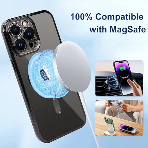 Miniatura 4 de ZIYE Funda magnética para iPhone 14 Pro compatible con MagSafe protector de lente de cámara chapado de lujo para mujeres y hombres, funda protectora