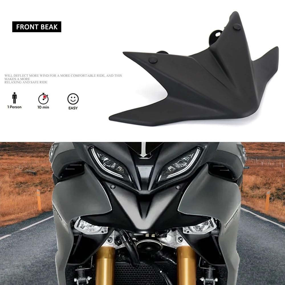 Adatto per Yamaha Tracer Tracer9 GT 2022-2024 Moto Becco Naso Cono Estensione Parafango Anteriore Carenatura Winglets protezione forcella(Black)