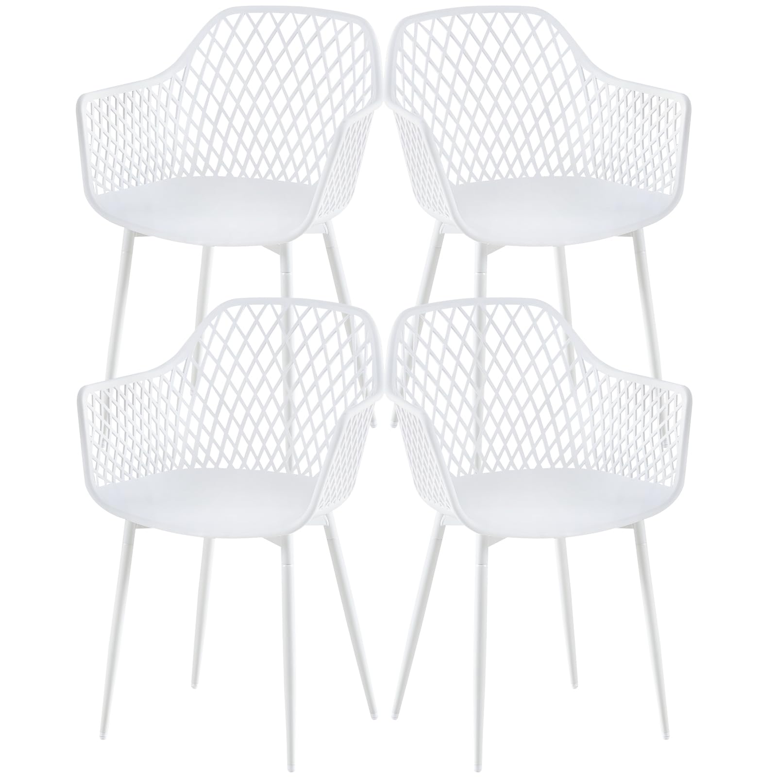 Sillas de Comedor, Sillas de Cocina Pack 4 con Reposabrazos, Patas de Metal, Respaldo Ergonómico, Asiento Ancho, para Comedor, salón, Capacidad de Carga 120 kg, Blanca