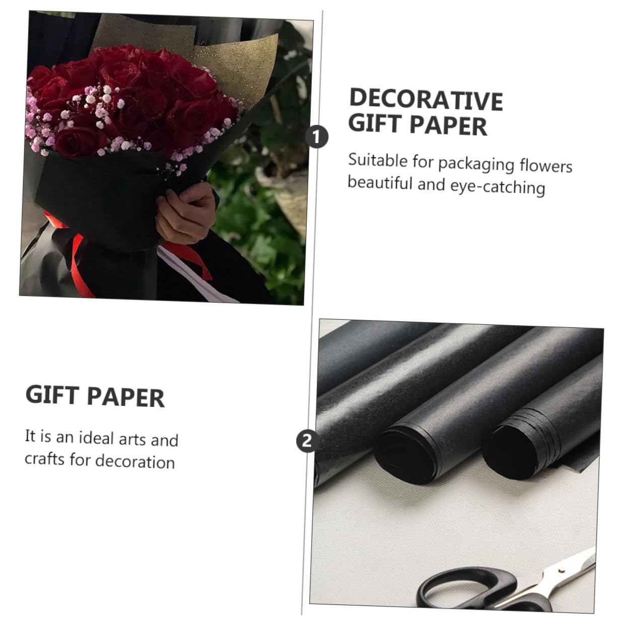 SHINEOFI Kraftpapier Schwarz für Blumensträuße Geschenkpapier Rolle Dekoratives Papierverpackung Geeignet für Große Blumensträuße Langlebig