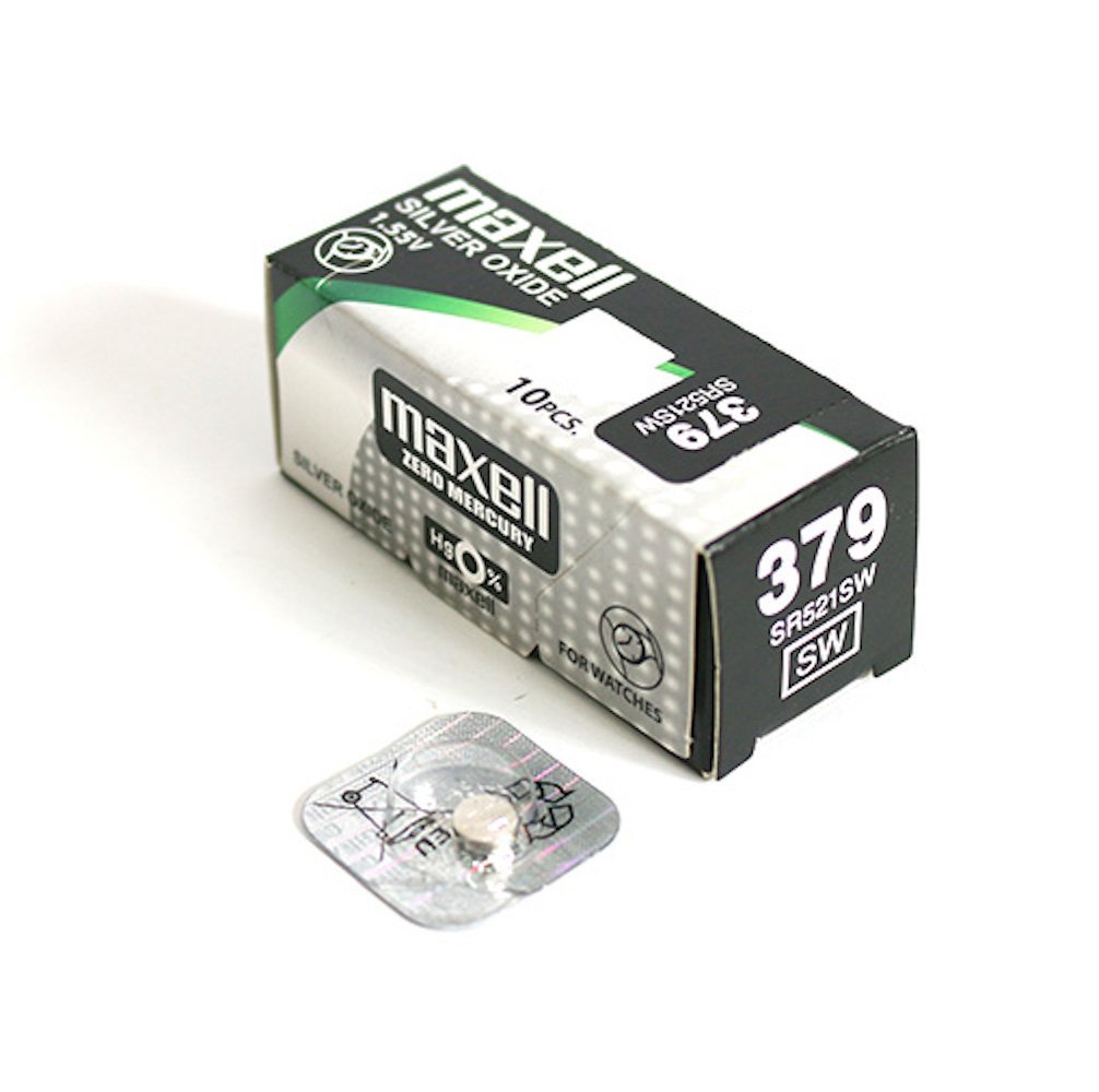 Maxell Silver Oxide Button Battery 379 / SR521SW (Box of 10 Batteries)