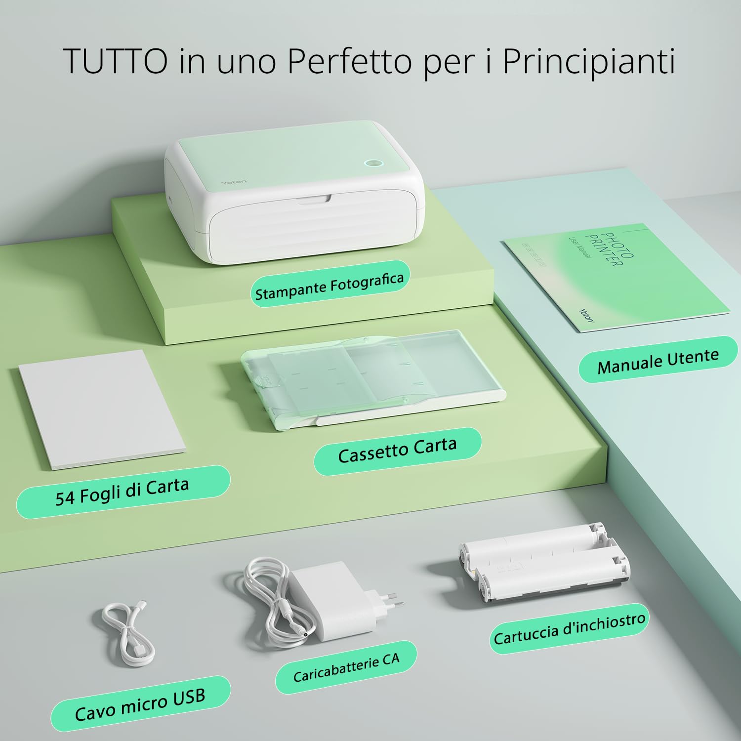 YOTON Stampante Foto Portatile, Stampant Fotografica per Cellulare con 1 Nastro Inchiostrato e 54 Carta da Stampa(6"x4"), Stampante WiFi per iOS/Android/Computer (MAC non supportato)