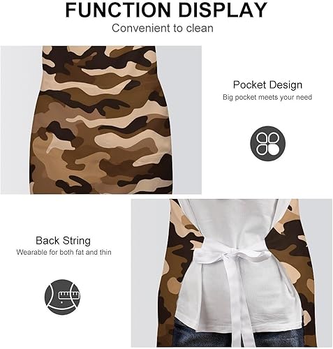 Miniatura 6 de Personalized Brown Camouflage Adult Apron, Kitchen Cooking Aprons for Woman Man, Adjustable Bib Apron with Pocket for Baking, BBQ Crafting Outdoors,