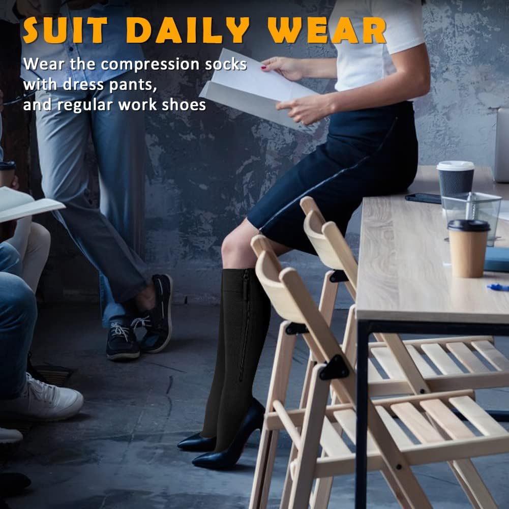 CASMON 15-20mmHg Zipper Compression Socks for Women and Men, Knee High Compression Stockings, Medical Closed Toe Support Socks for Varicose Veins, Post-Surgery, Swelling, Nurses, Pregnancy (1 Pair) - Image 6