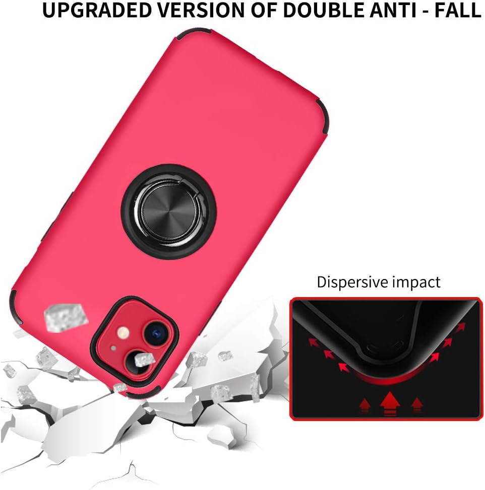 Ownest Compatible iPhone 11 Case with Armor Dual with Ring Kickstand Fit Magnetic Car Mount and Heavy Duty Protection 2 in 1 for iPhone 11-Rose Red