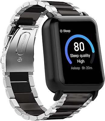 Compatible for 3Plus Vibe Plus Band, Lamshaw Quick Release Stainless Steel Metal Replacement Straps Compatible for 3Plus Vibe Plus/Vibe +/Vibe Lite/Vibe Pro/Vibe+ Gen 2/Vibe Plus Gen 2 Smartwatch (Silver-Black)
