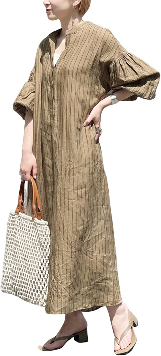 Amazon Co Jp ジャーナルスタンダード レサージュ Herdmans ボリュームスリーブワンピースリネン フリー カーキ 服 ファッション小物