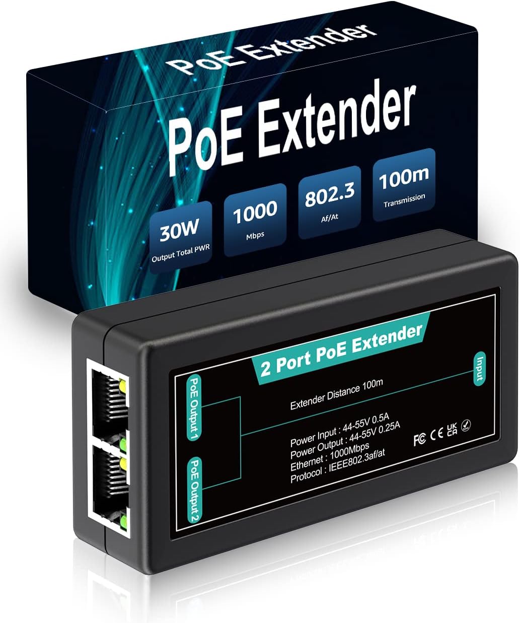 1 in 2 Out Gigabit PoE Extender, NICGIGA 2 Port PoE Repeater 100 Meters(328 ft),IEEE 802.3af/at Power Over Ethernet PoE Splitter to 2 PoE Devices Like IP Cameras, IP Phone, Wireless AP