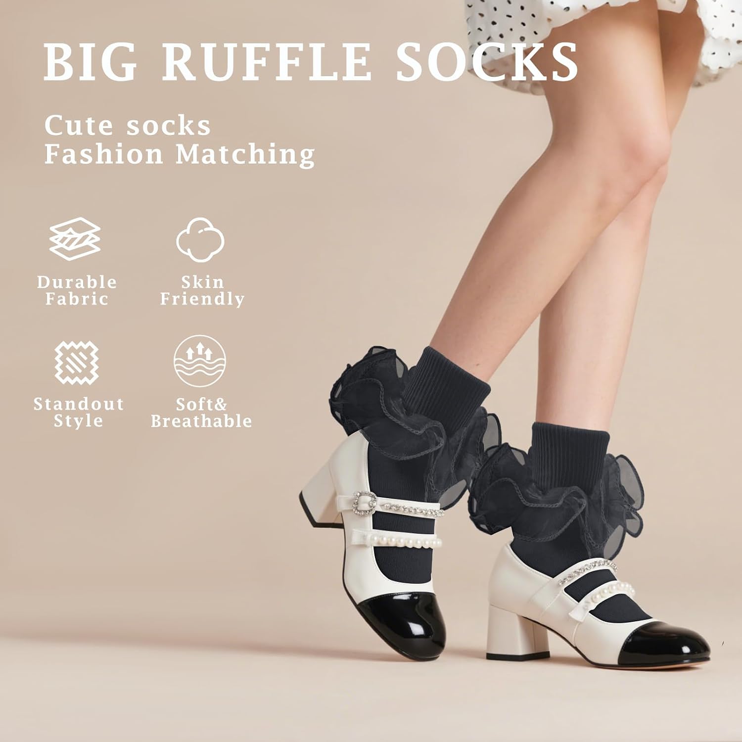 Snycler Women's Big Ruffle Ankle Socks, Adult Lace Turn Cuff Cotton Frilly Dress Socks Cute Bobby Sock with Ruffles Socks image 4