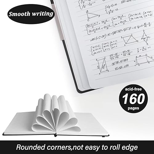 Miniatura 4 de Cuadernos rayados, color negro, 160 páginas, tamaño A5 mediano de 5.7 x 8 pulgadas, papel grueso de 3.53 ozm, tapa dura (paquete de 3)