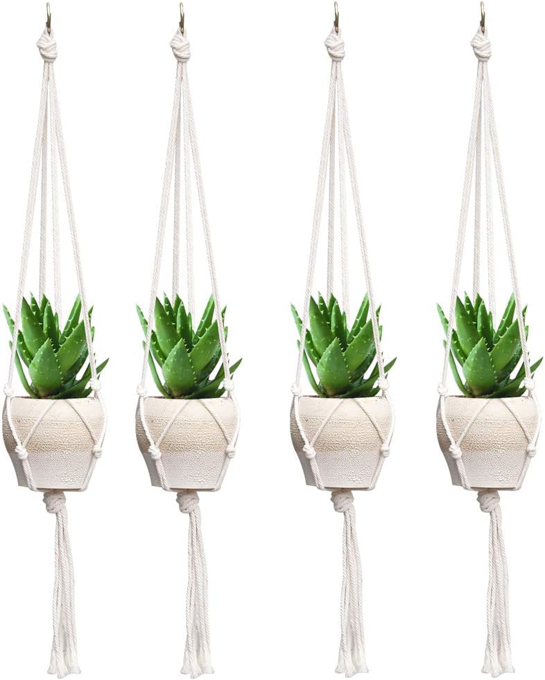 Koytoy 4 Pcs Macrame Plant Hanger Organizer Holder Shelf Cotton Rope Hanging Planter for Small Pots Simple Style for Indoor Outdoor Home Decor 80cm/31in (4 PCs Small)