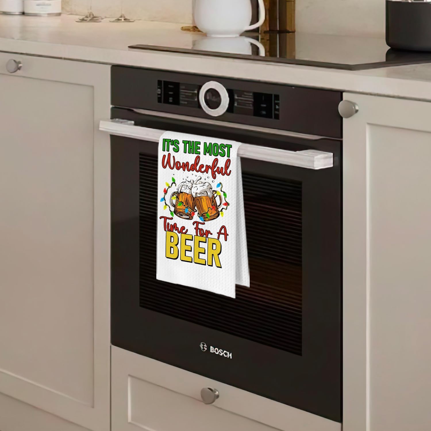 Christmas Beer Kitchen Towels - Beer Gifts Waffle Decorative Dish Towels, Christmas Drinkers Hand Tea Towel for Kitchen Bar Cart, 16x24 Inches - Image 2