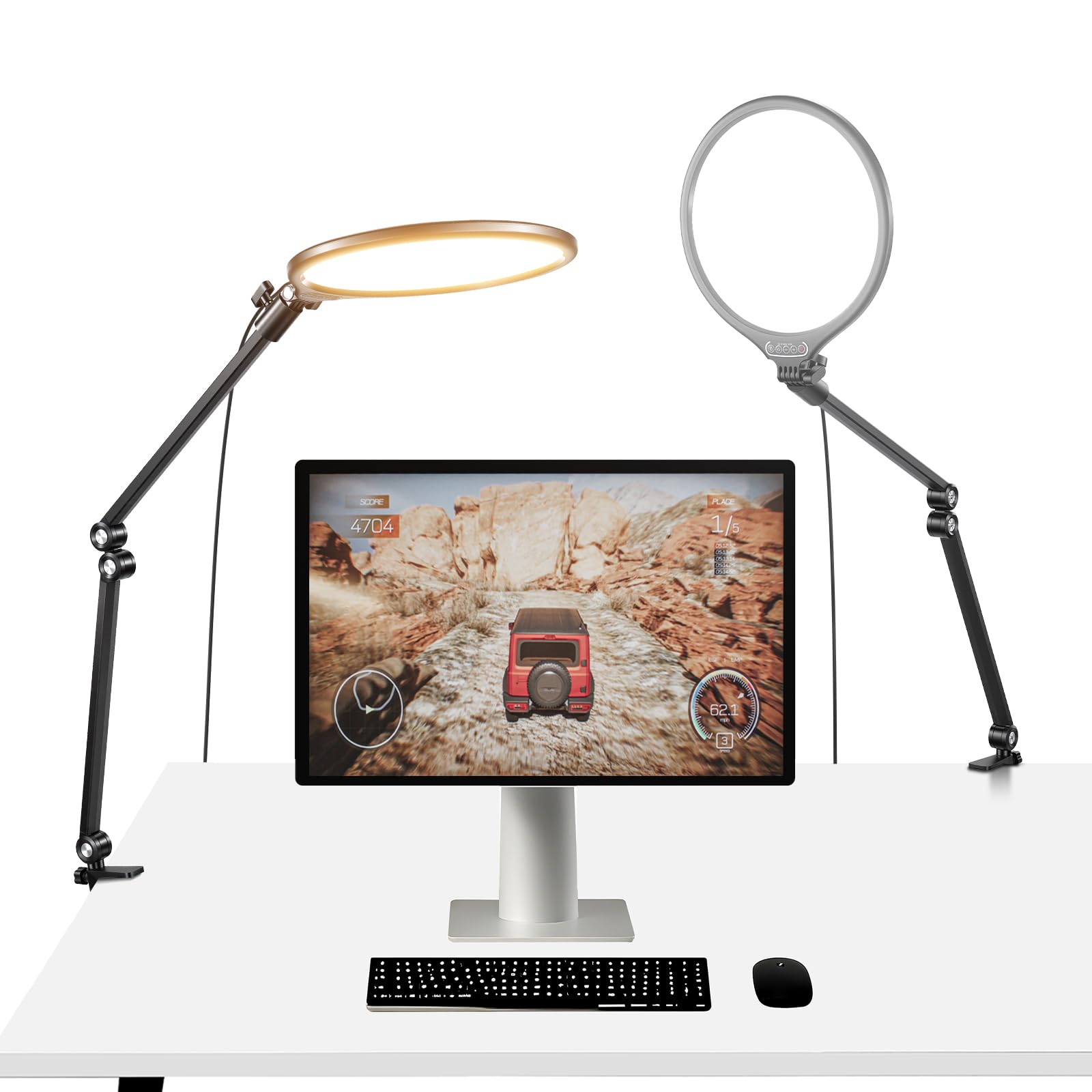 NEEWER BASICS 2 światła strumieniowe 10,5 cala, panel LED pierścień pełny ekran 3000-6500K 15 W z regulowanym ramieniem stojak na stół zacisk czasowy do laptopa komputera wideokonferencji Zoom Makijaż