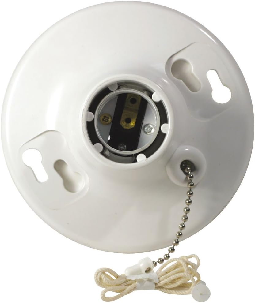 R50-08827-CW4 1-Piece Top Wired Lamp Holder with Pull Chain, 660 W, Incandescent/Fluorescent/CFL, Medium,White