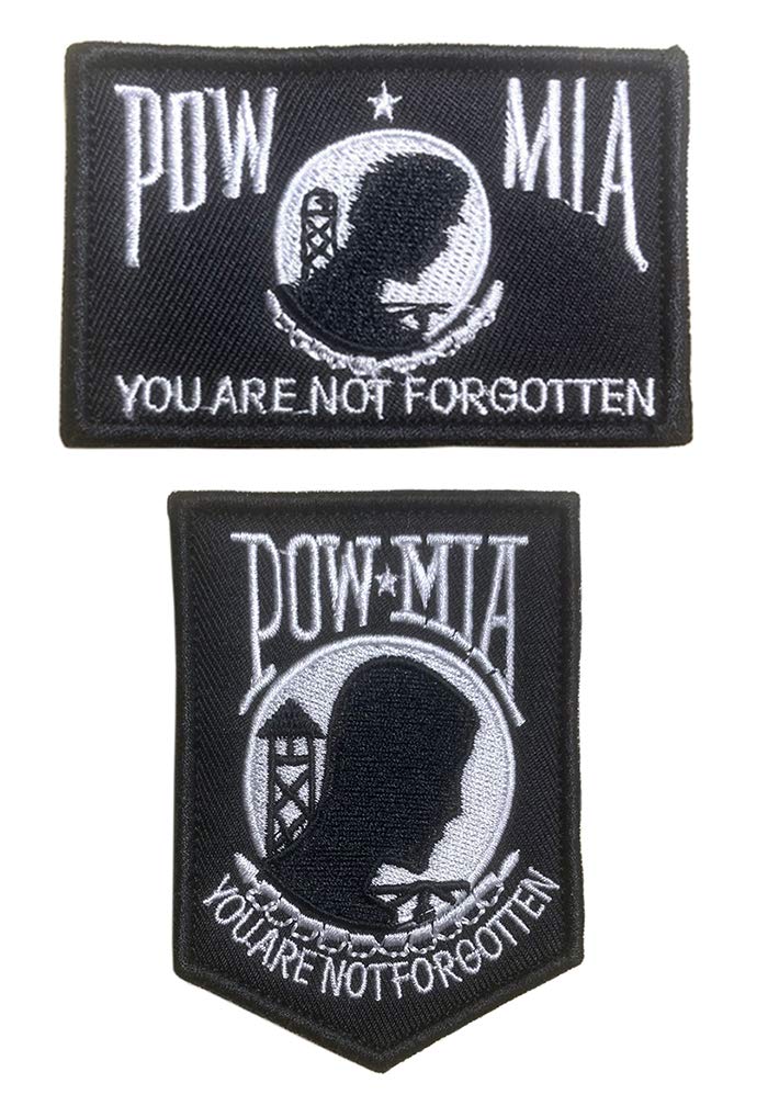 2 Pcs POW MIA You are NOT Forgotten Applique Insignia Emblems Hook and Loop Military Badge Patch for Backpacks Caps Hats Vests Uniforms Clothes