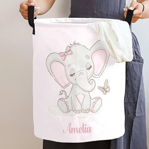 Cesta de lavandería personalizada con asas de elefante bebé, impermeable, canastas de almacenamiento plegables para la ropa sucia para baño y